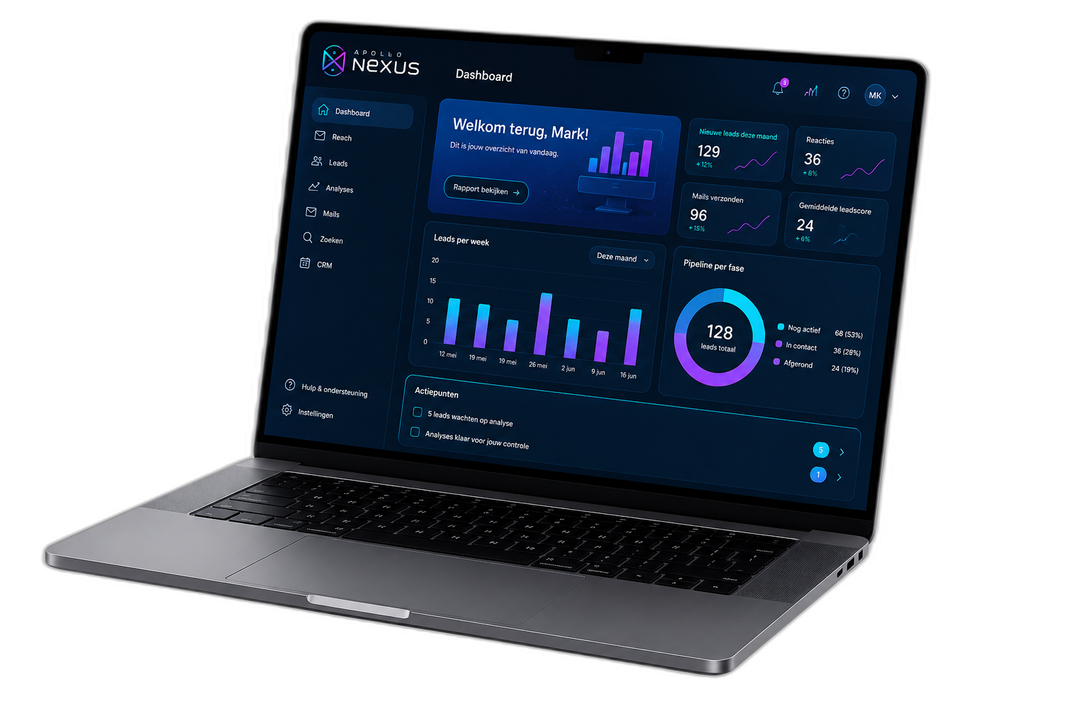 Het Nexus-dashboard geopend op een laptop